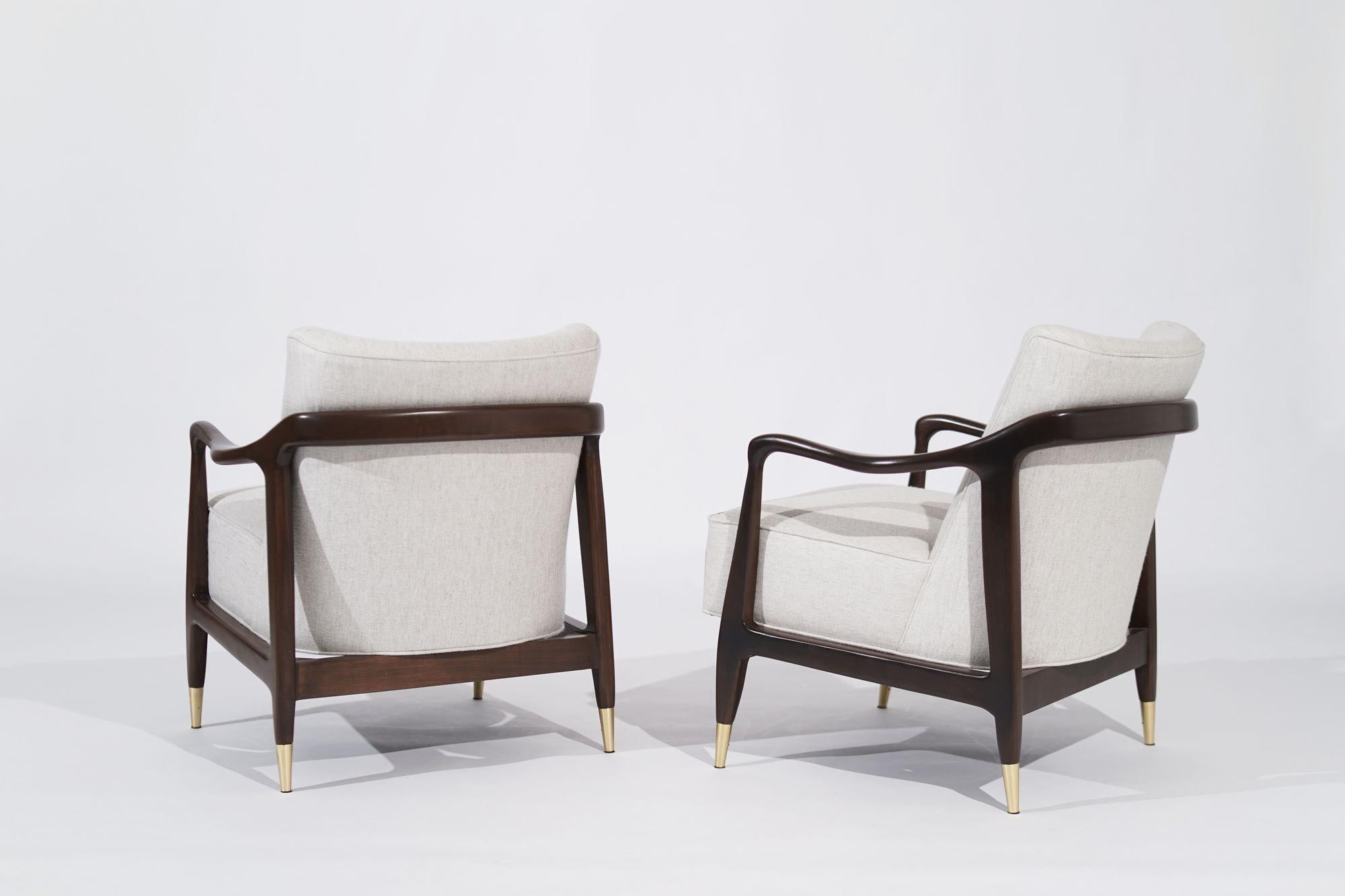American Set of Sculptural Walnut Lounge Chairs in the Style of Gio Ponti, C. 1950s