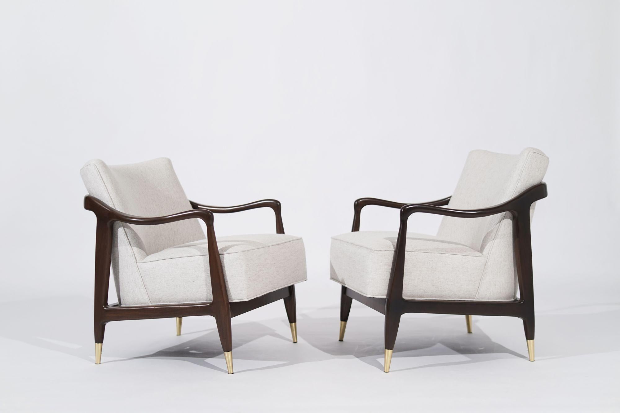 20th Century Set of Sculptural Walnut Lounge Chairs in the Style of Gio Ponti, C. 1950s