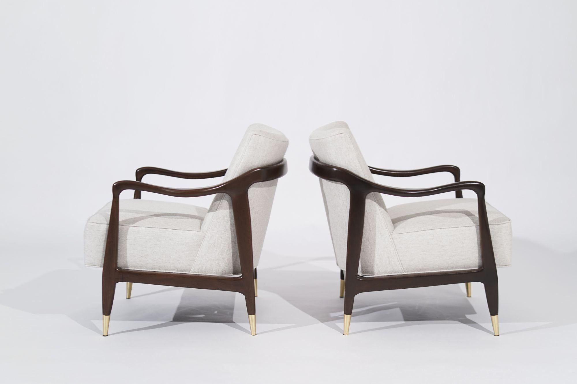 Brass Set of Sculptural Walnut Lounge Chairs in the Style of Gio Ponti, C. 1950s