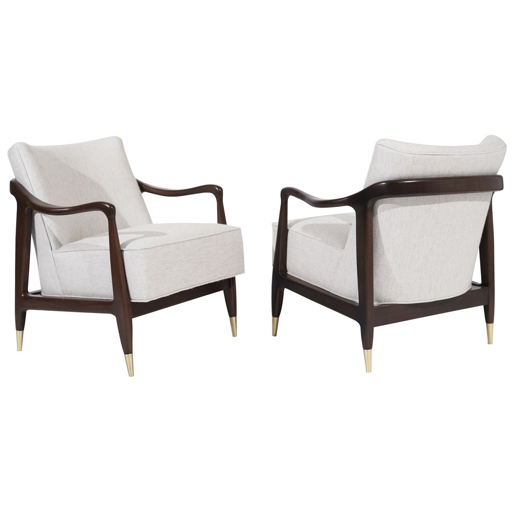 Set of Sculptural Walnut Lounge Chairs in the Style of Gio Ponti, C. 1950s