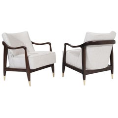 Set of Sculptural Walnut Lounge Chairs in the Style of Gio Ponti, C. 1950s