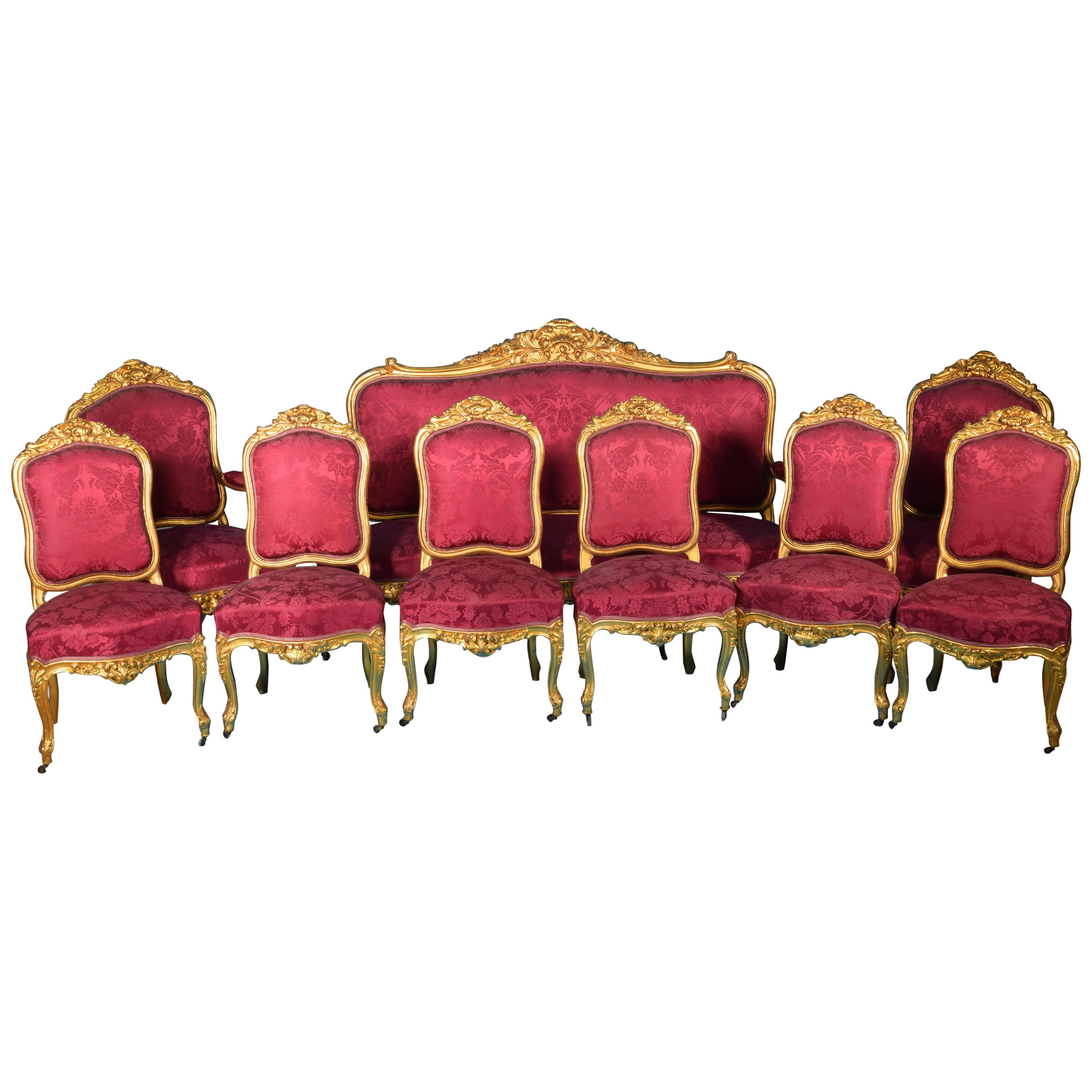 Set of Seats 'Chairs, Armchairs, Sofa', Wood, 19th Century