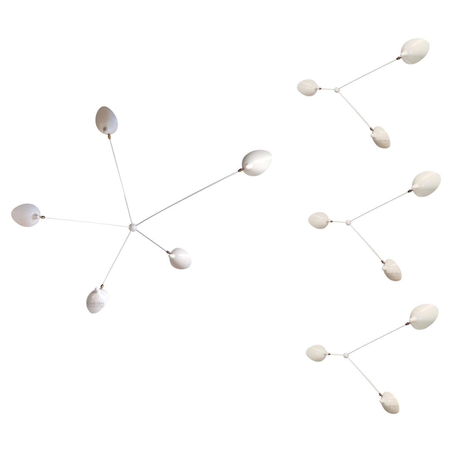Serge Mouille - 3  3-Arm and 1  5-Arm Spider Sconces in White - IN STOCK! For Sale