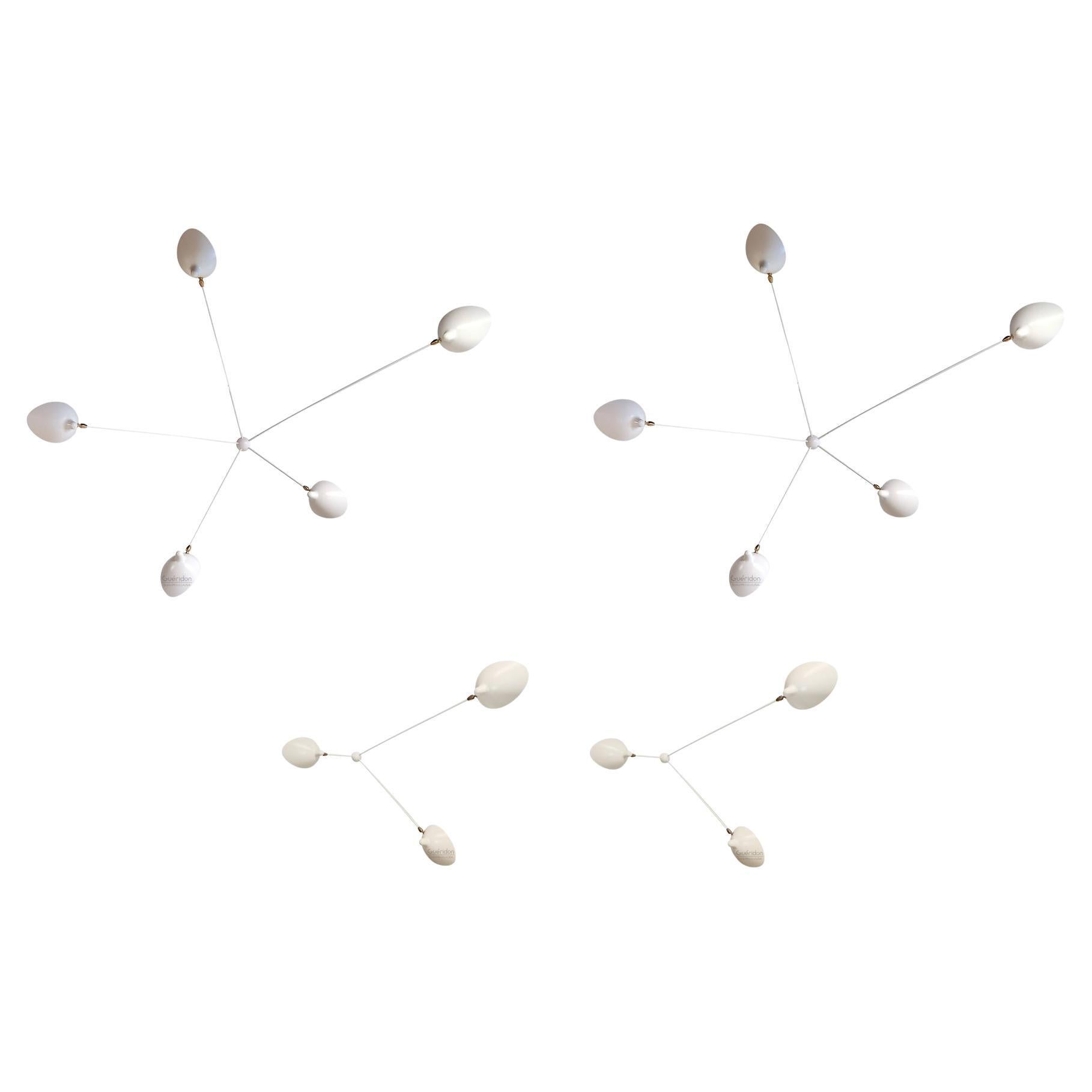 Serge Mouille -  2  5-Arm and 2  3-Arm Spider Sconces in White - IN STOCK! For Sale