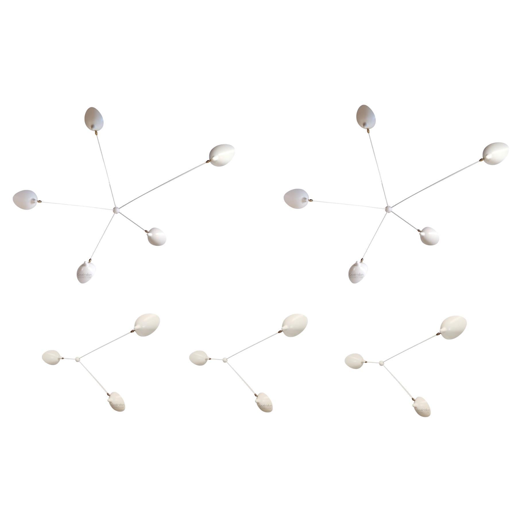 Serge Mouille - 2  5-Arm & 3  3-Arm Spider Sconces in White - IN STOCK! For Sale