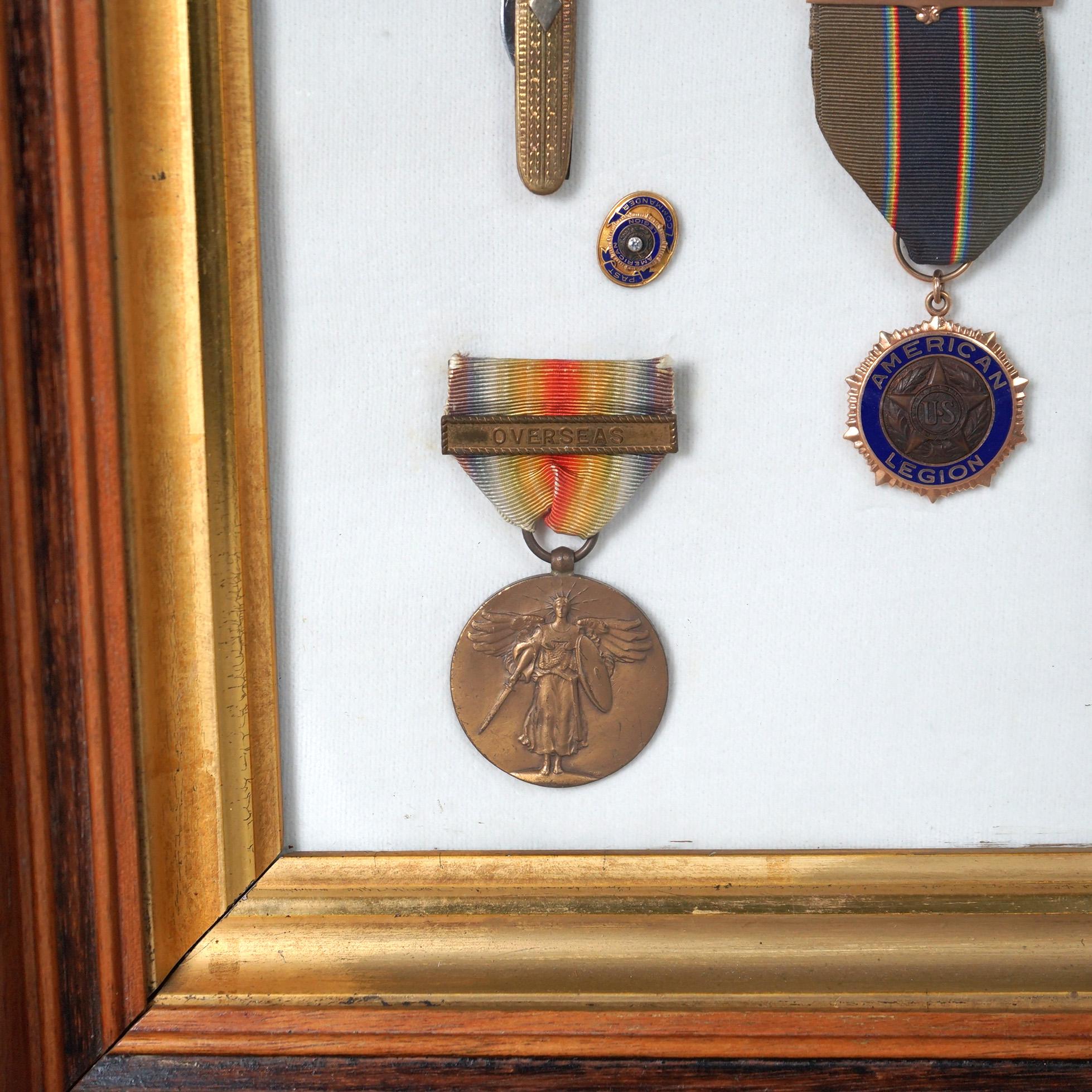 Metal Set of Service Medals in Shadow Box Display, 20th C For Sale
