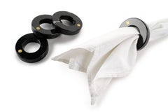 Serviette Rings Set Tableware Black Marquina Marble Brass Inlay Collectible