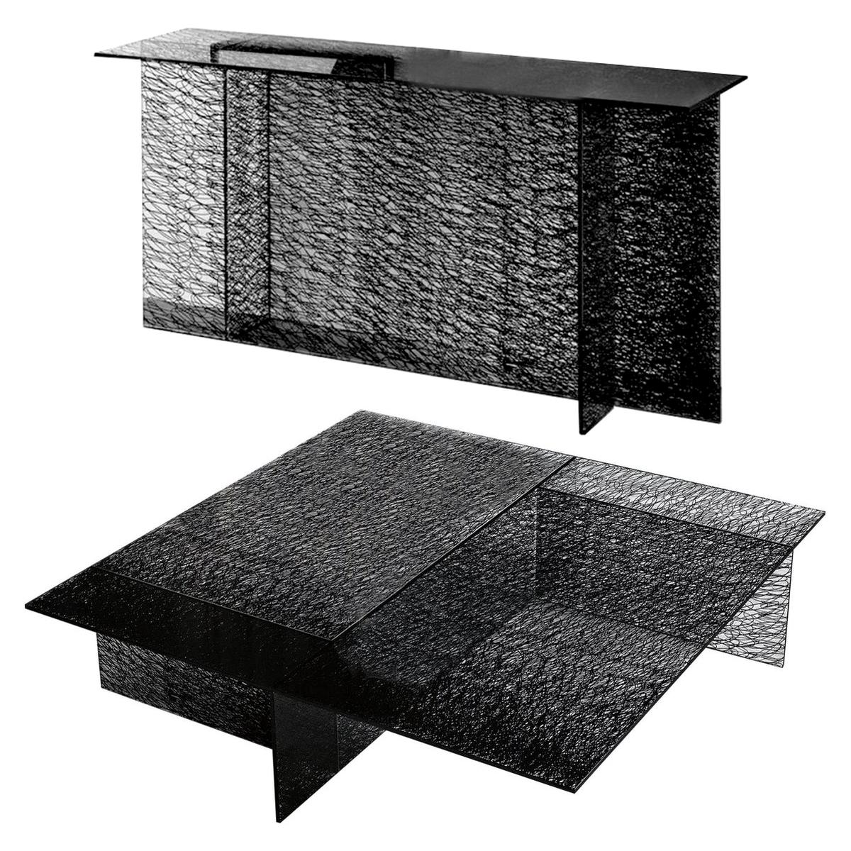 Set of Sestante Black Glass Coffee Table and Console For Sale