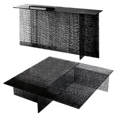 Ensemble table basse et console en verre noir Sestante