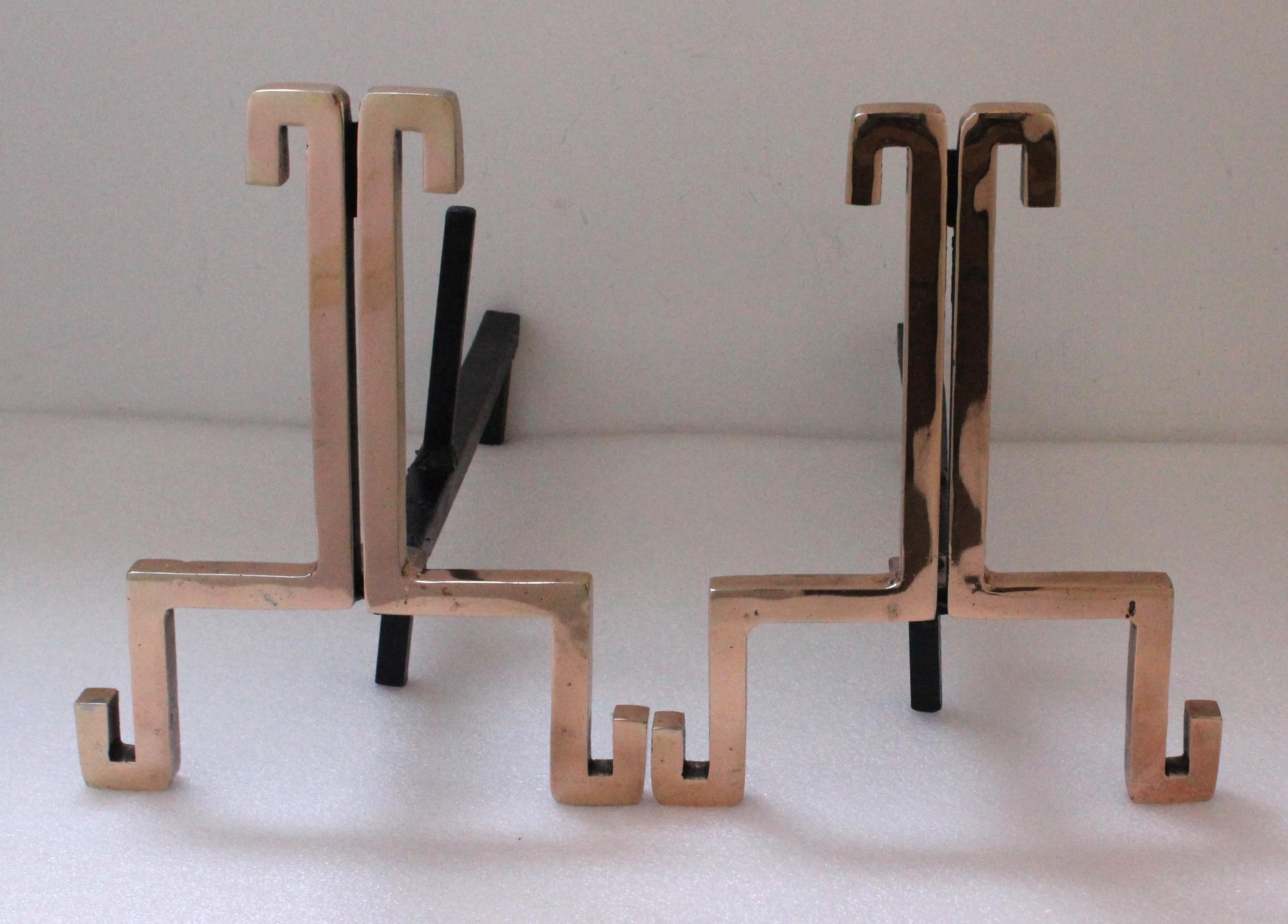 Art Deco Set of Set Deco Greek Key Andirons For Sale