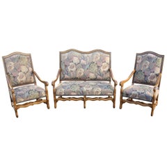Set of Settees and Armchairs Solid Walnut Louis XIII Style Os De Mouton, 1900s