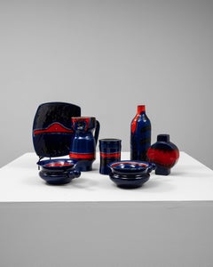 Set of Seven Mid-Century German Ceramic Vases in Cobalt Blue & Red