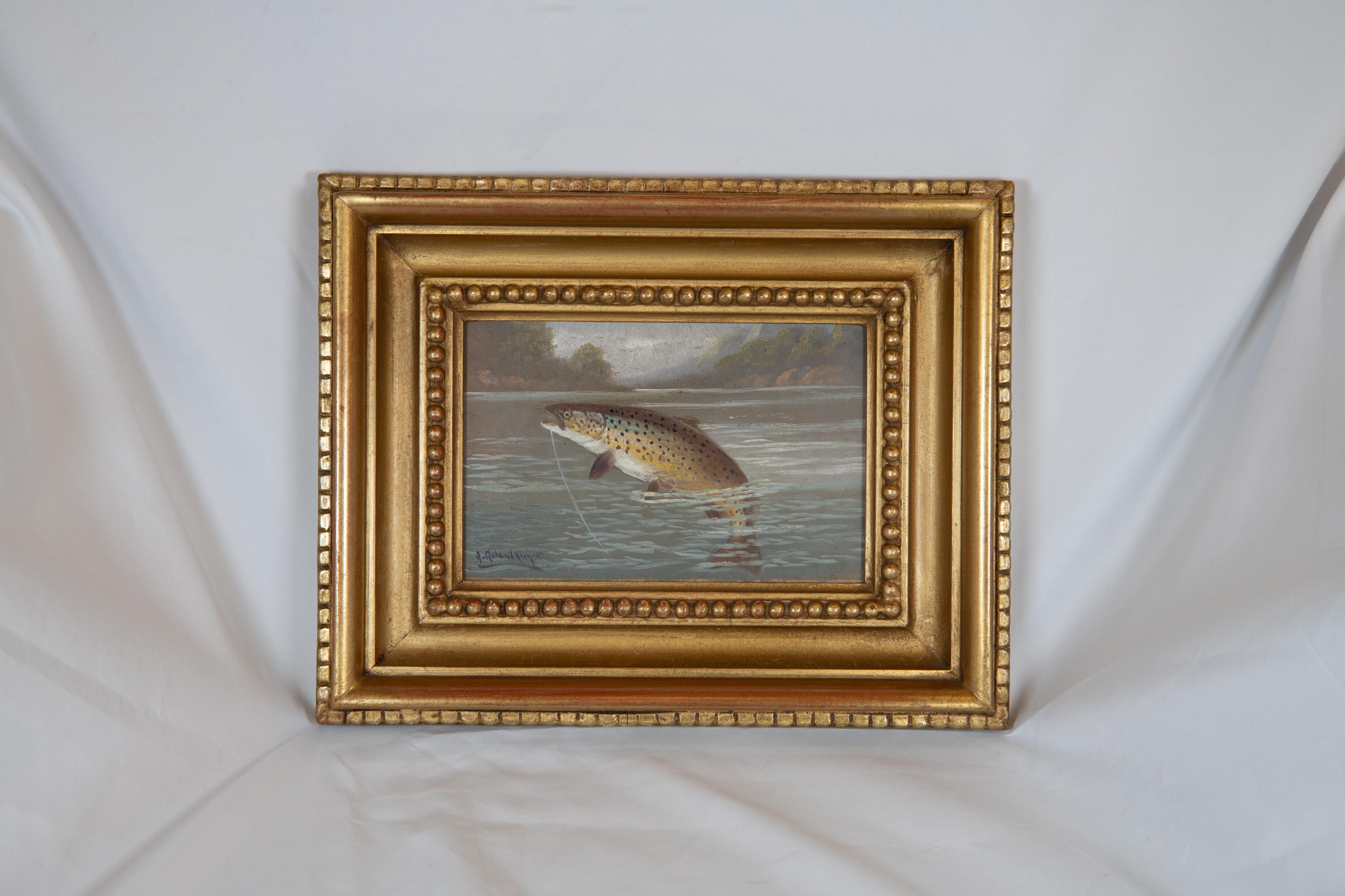 Satz von sieben 19.  Fischgemälde auf Karton von Roland Knight aus dem Jahrhundert (1845-1914) im Zustand „Hervorragend“ im Angebot in New York, NY