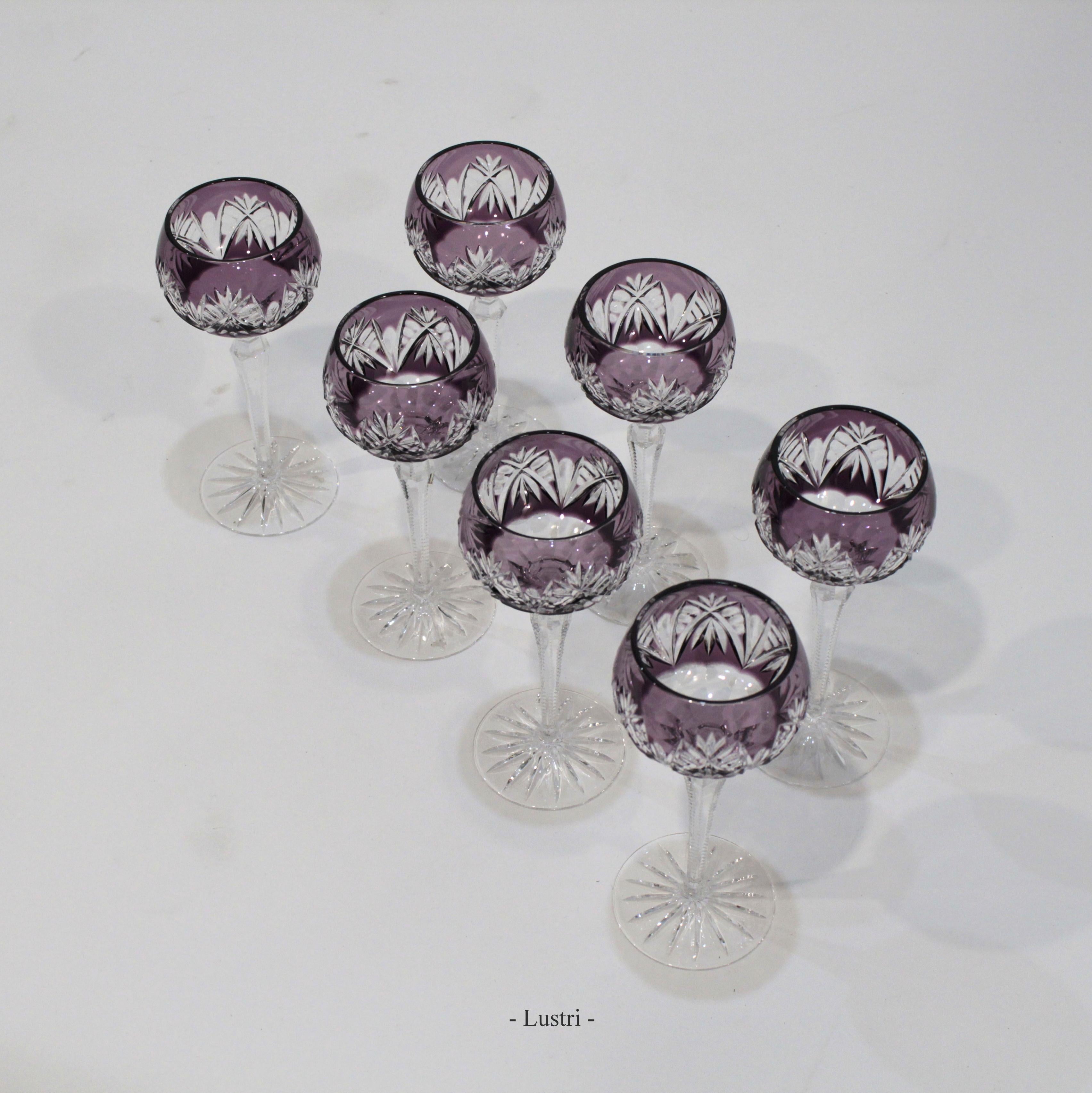 Set of Seven 1960s Bohemin Handcut Crystal Chalices For Sale 6