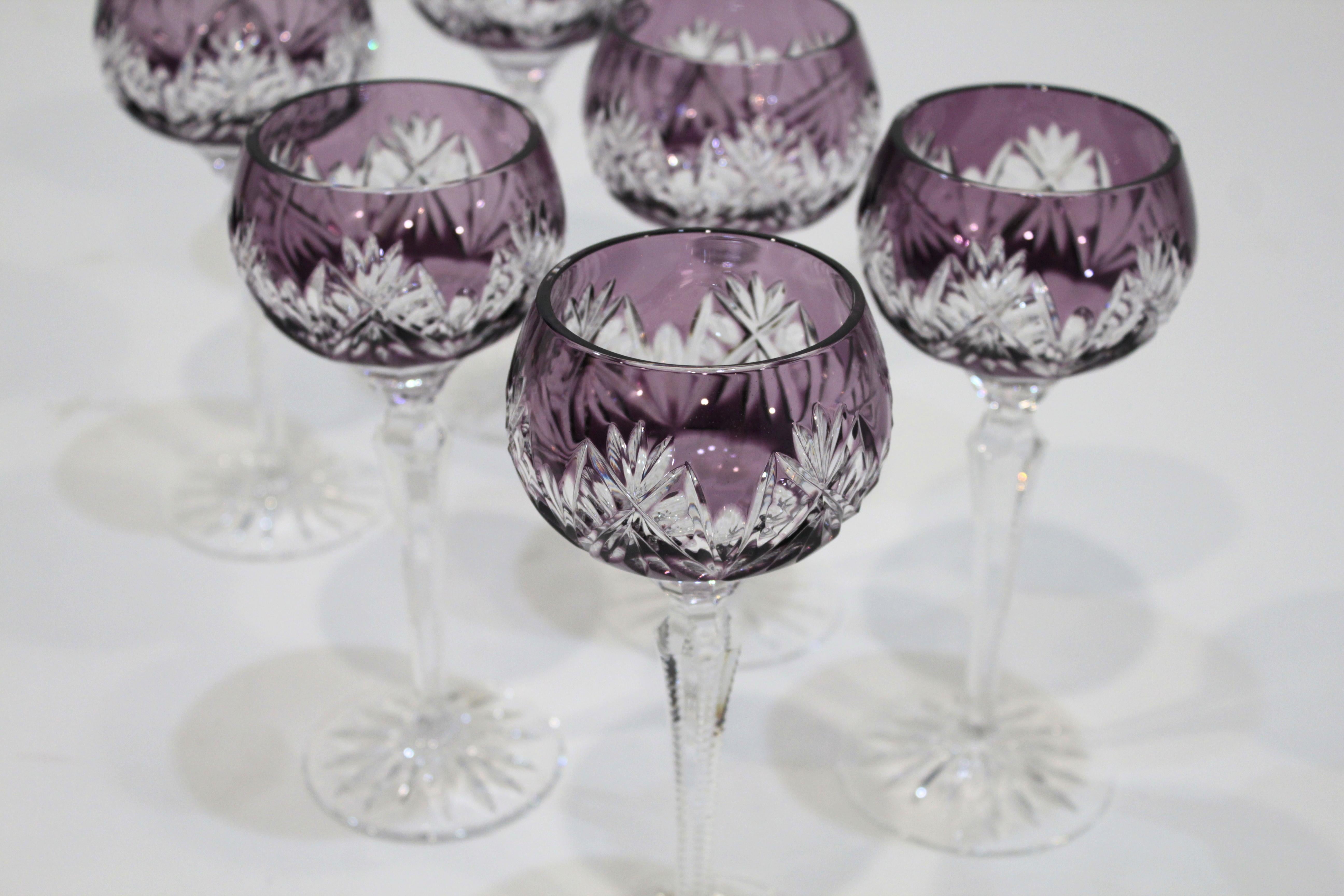 An interesting set of seven 1960s Bohemian handcut crystal chalices.