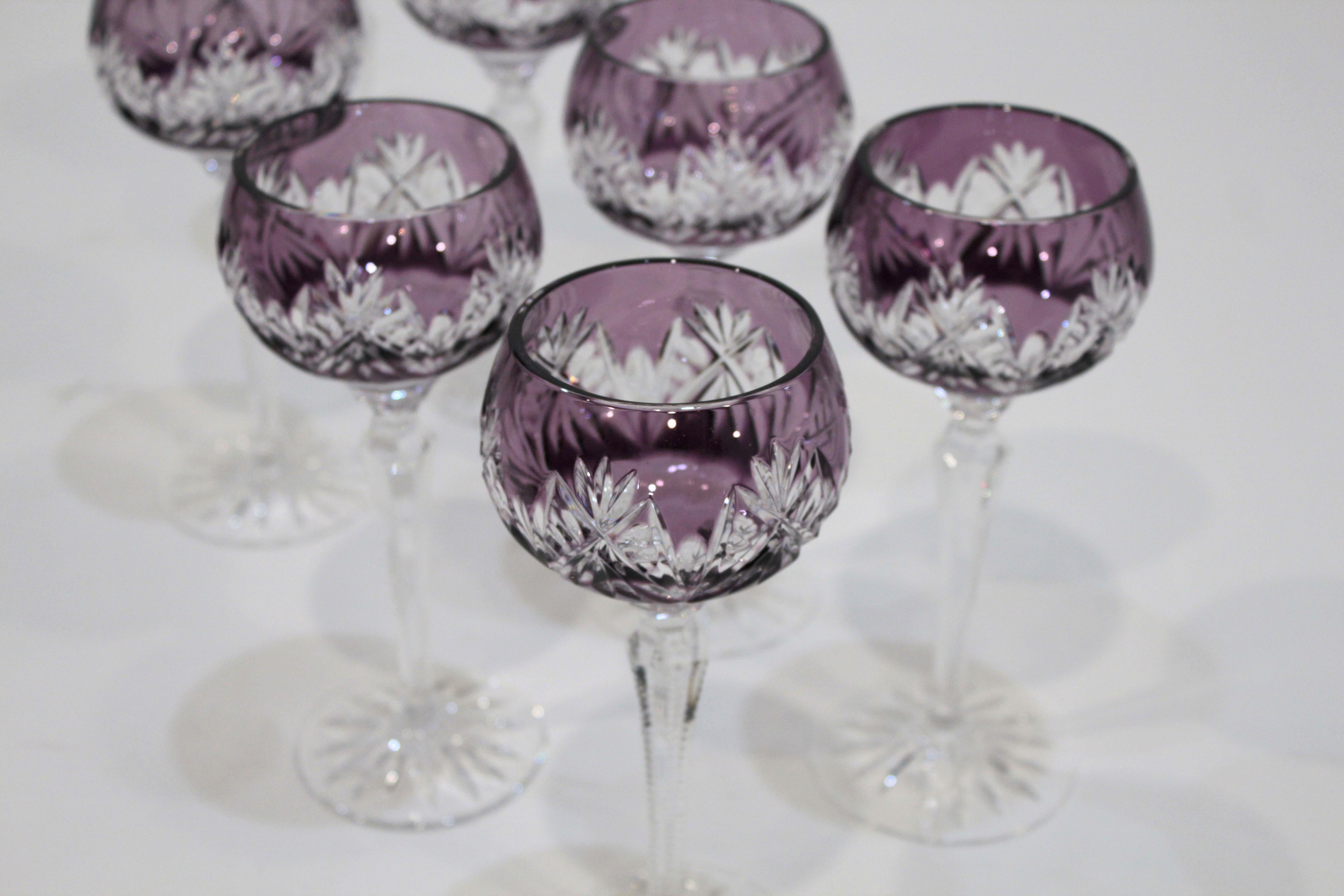 Bohemian Set of Seven 1960s Bohemin Handcut Crystal Chalices For Sale