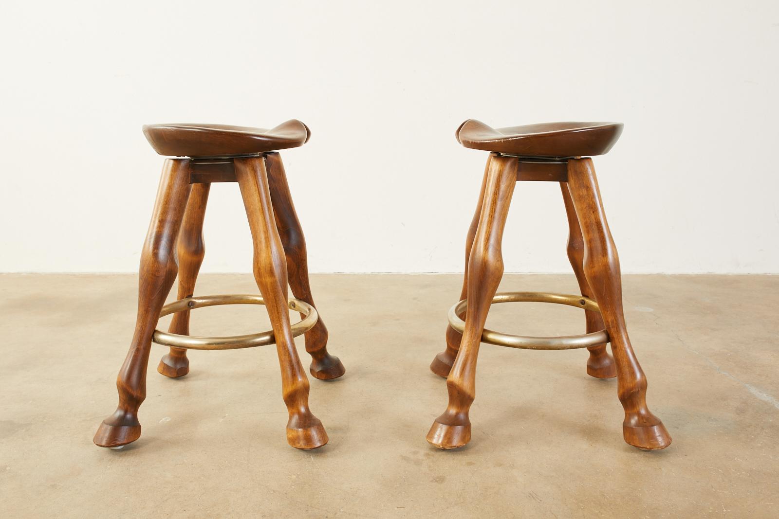 Set of Seven Americana Horse Leg Barstools Saddle Seats 2