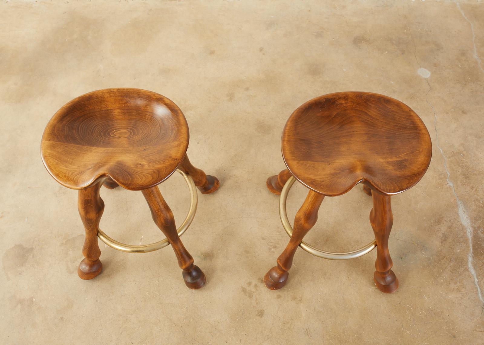 Hand-Crafted Set of Seven Americana Horse Leg Barstools Saddle Seats