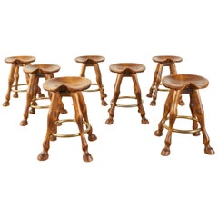 Used Set of Seven Americana Horse Leg Barstools Saddle Seats