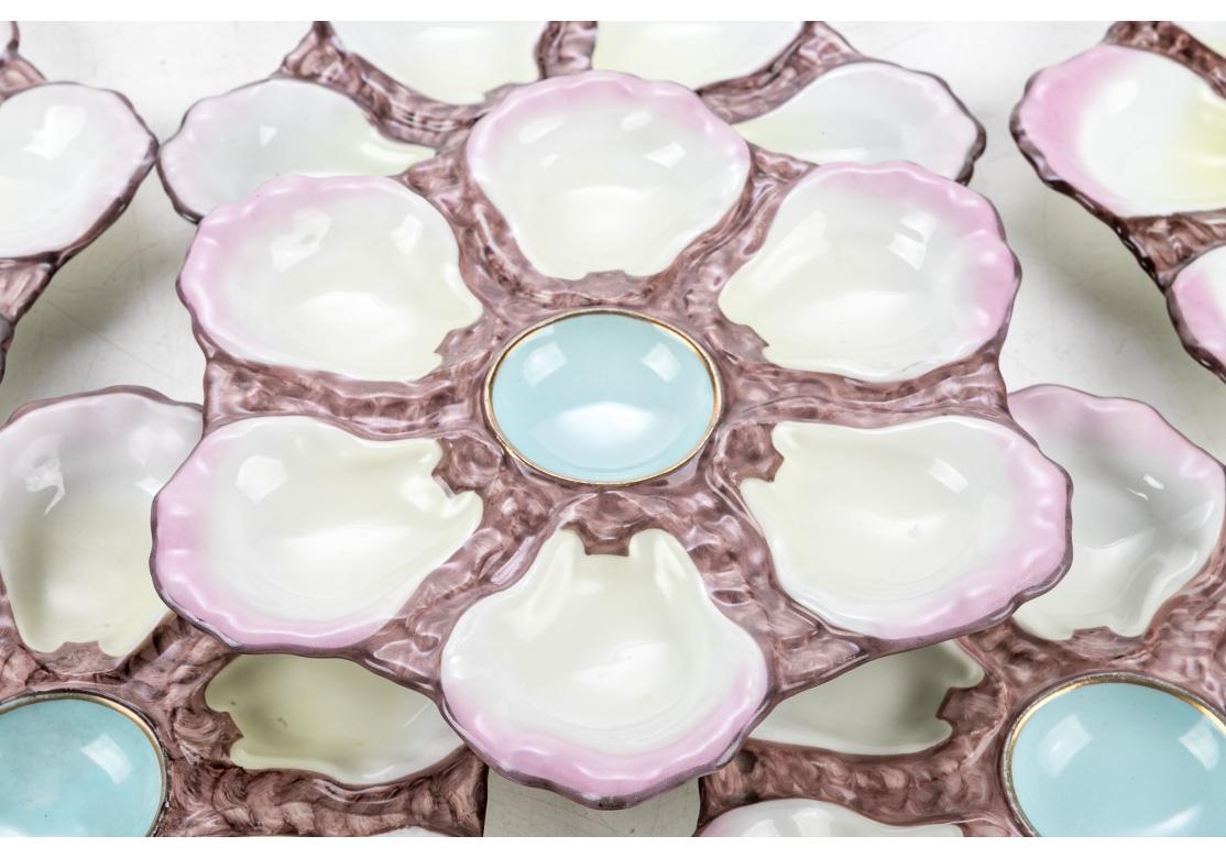 Set Of Seven Antique French Porcelain Oyster Plates For Sale 5