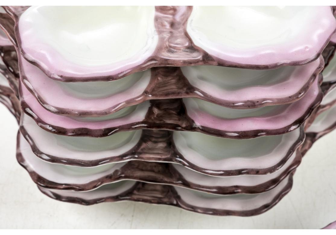 Set Of Seven Antique French Porcelain Oyster Plates For Sale 6