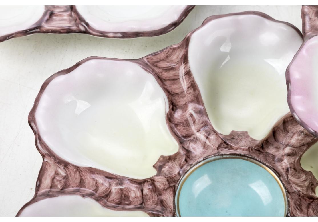 Set Of Seven Antique French Porcelain Oyster Plates For Sale 7