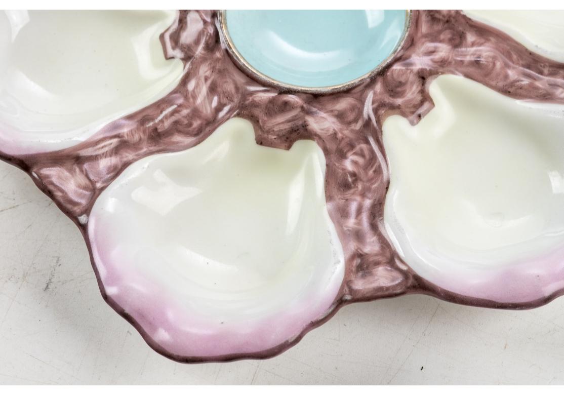Set Of Seven Antique French Porcelain Oyster Plates For Sale 8