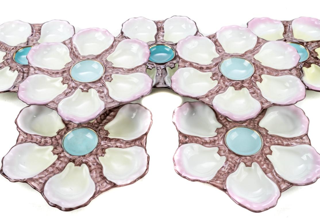 Set Of Seven Antique French Porcelain Oyster Plates For Sale 9