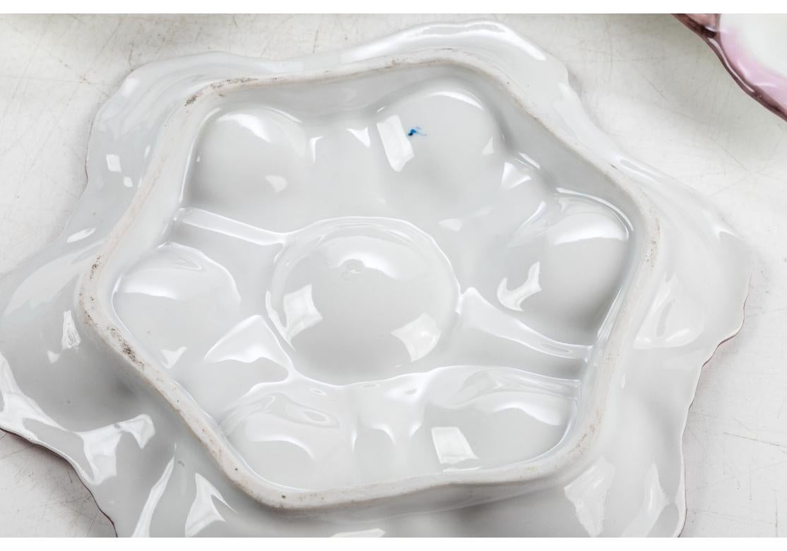 Hollywood Regency Set Of Seven Antique French Porcelain Oyster Plates For Sale