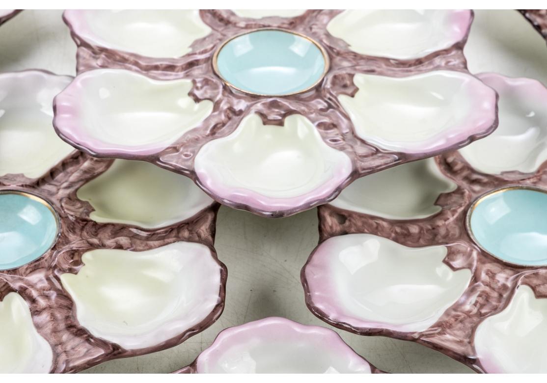 Set Of Seven Antique French Porcelain Oyster Plates For Sale 4