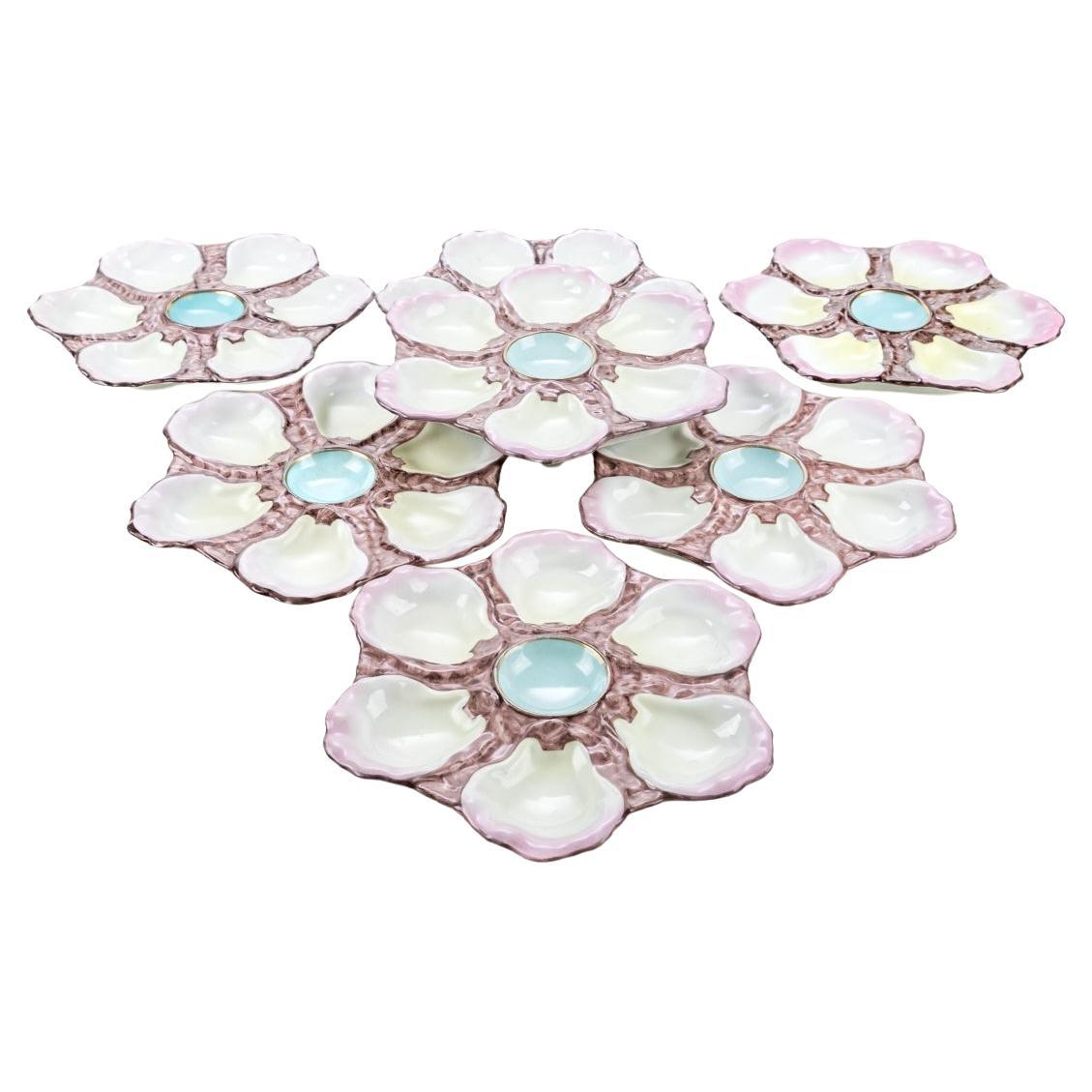 Set Of Seven Antique French Porcelain Oyster Plates For Sale