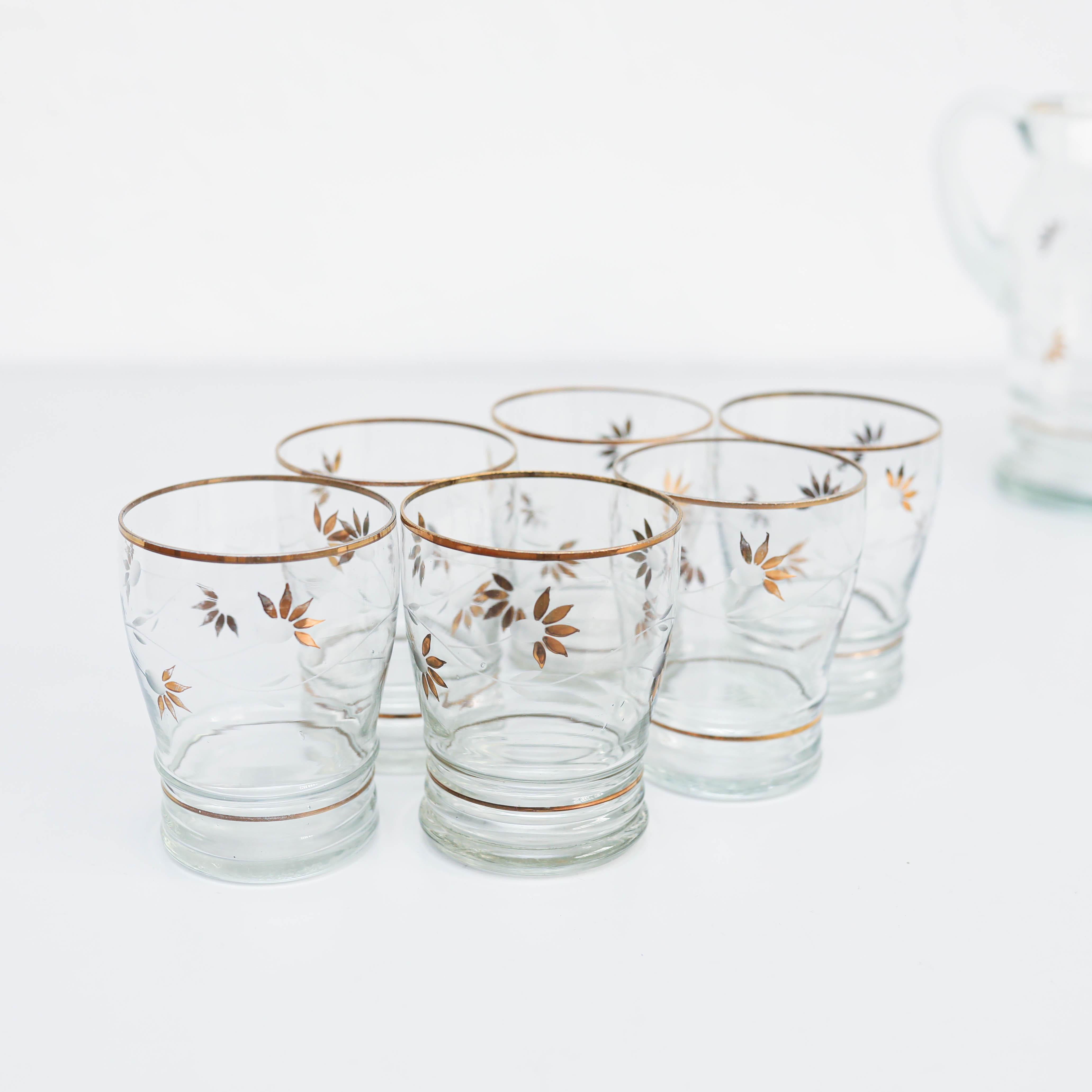  Set of Seven Antique Glass Vase and glasses, circa 1970 For Sale 6