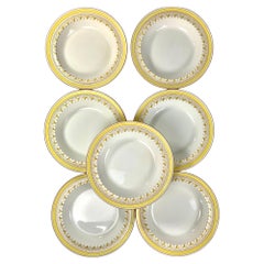 Set of Seven Antique Wedwood Soup Plates with Yellow Borders