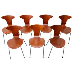 Set of Seven Arne Jacobsen Model 3105 Mosquito Chairs by Fritz Hansen 1967 Teak