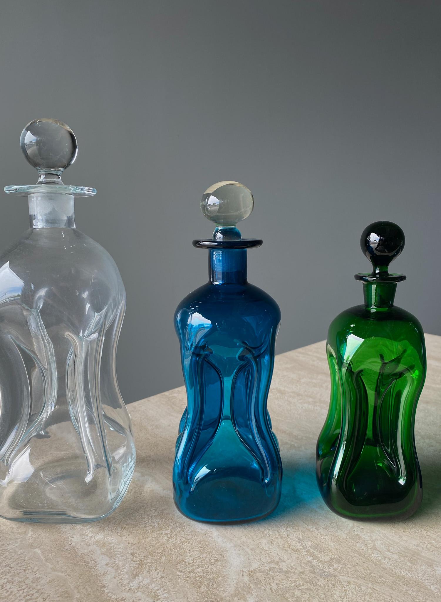 Set of Seven Art Glass Decanters by Holmegaard, Denmark, 1960s For Sale 1