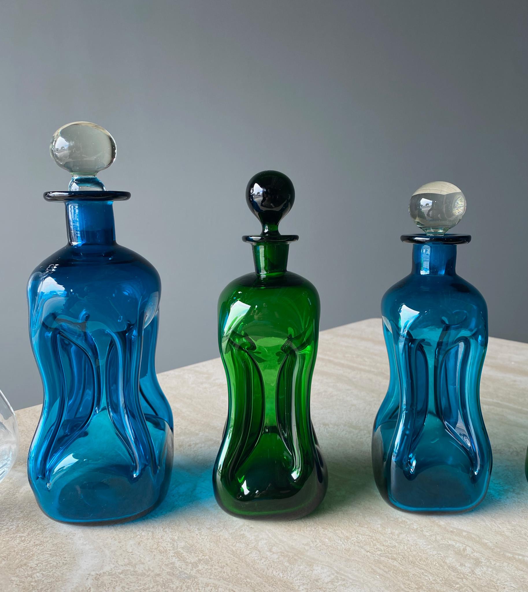 Set of Seven Art Glass Decanters by Holmegaard, Denmark, 1960s For Sale 5