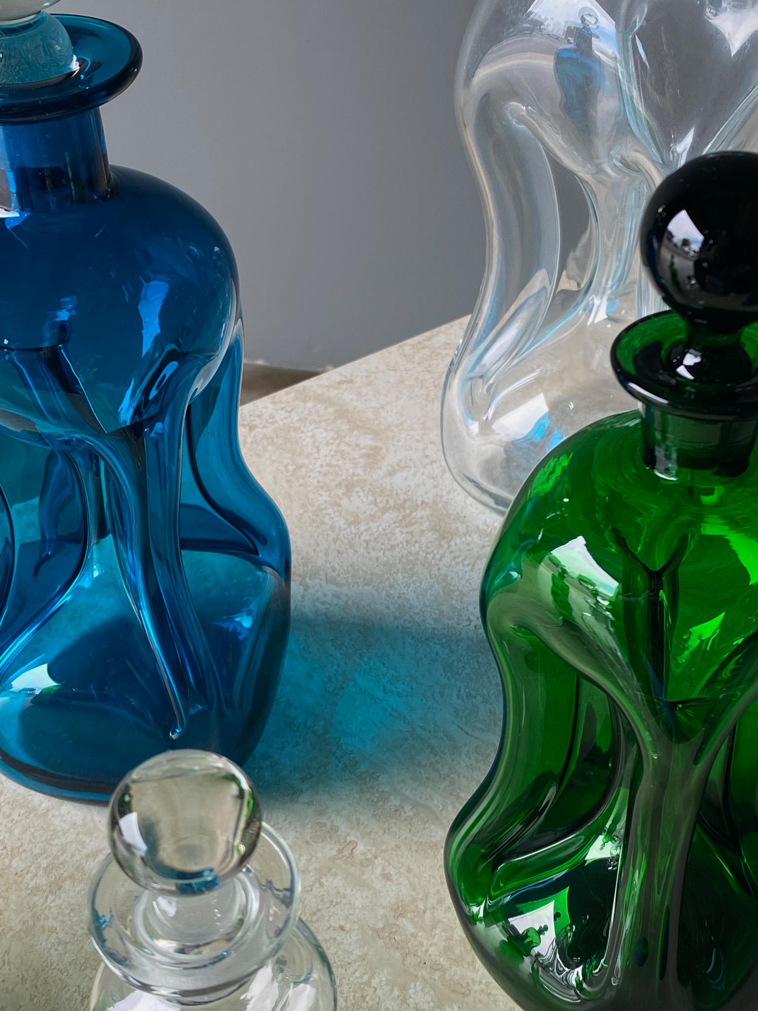 Set of Seven Art Glass Decanters by Holmegaard, Denmark, 1960s For Sale 6