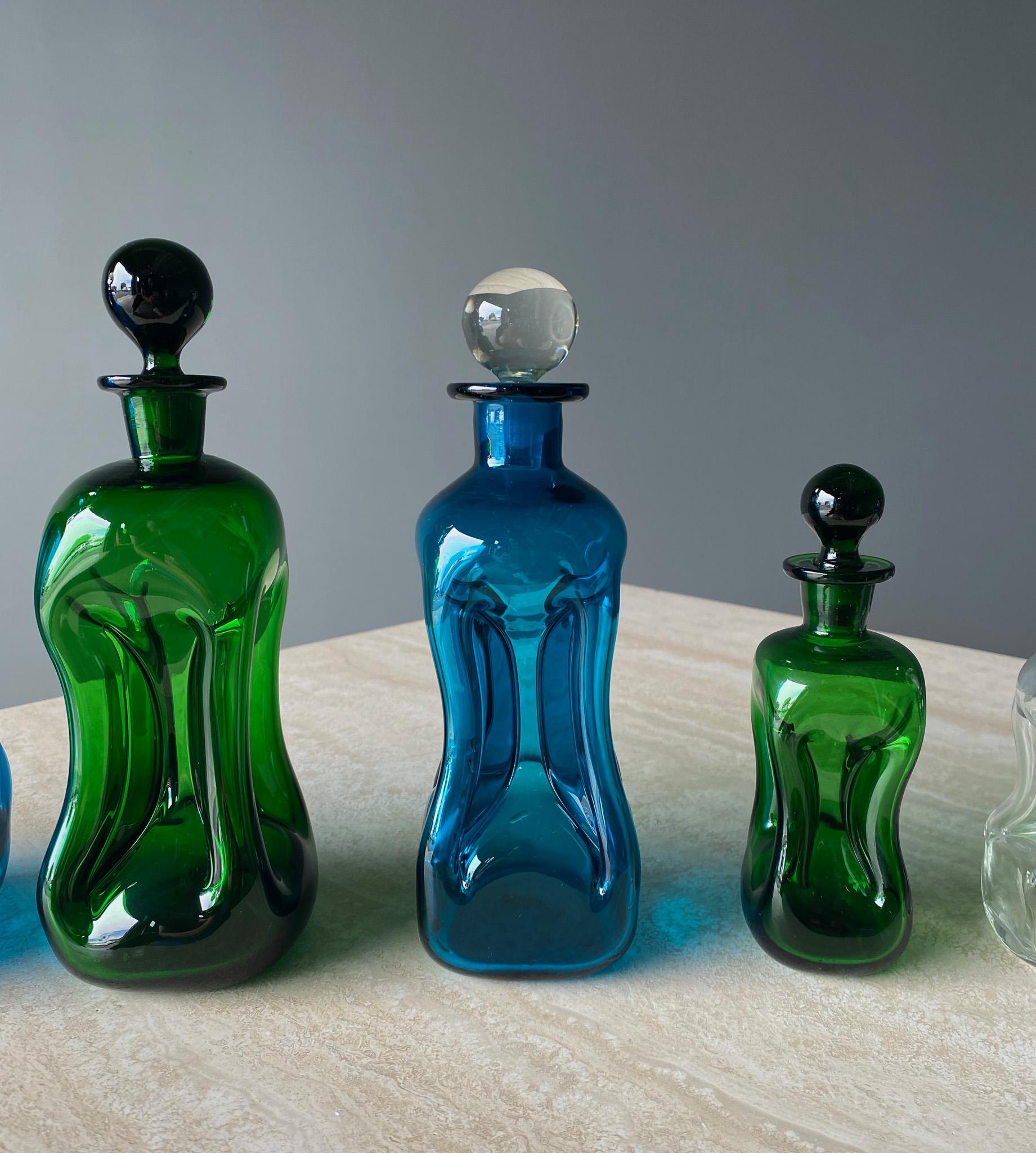 Set of Seven Art Glass Decanters by Holmegaard, Denmark, 1960s For Sale 7
