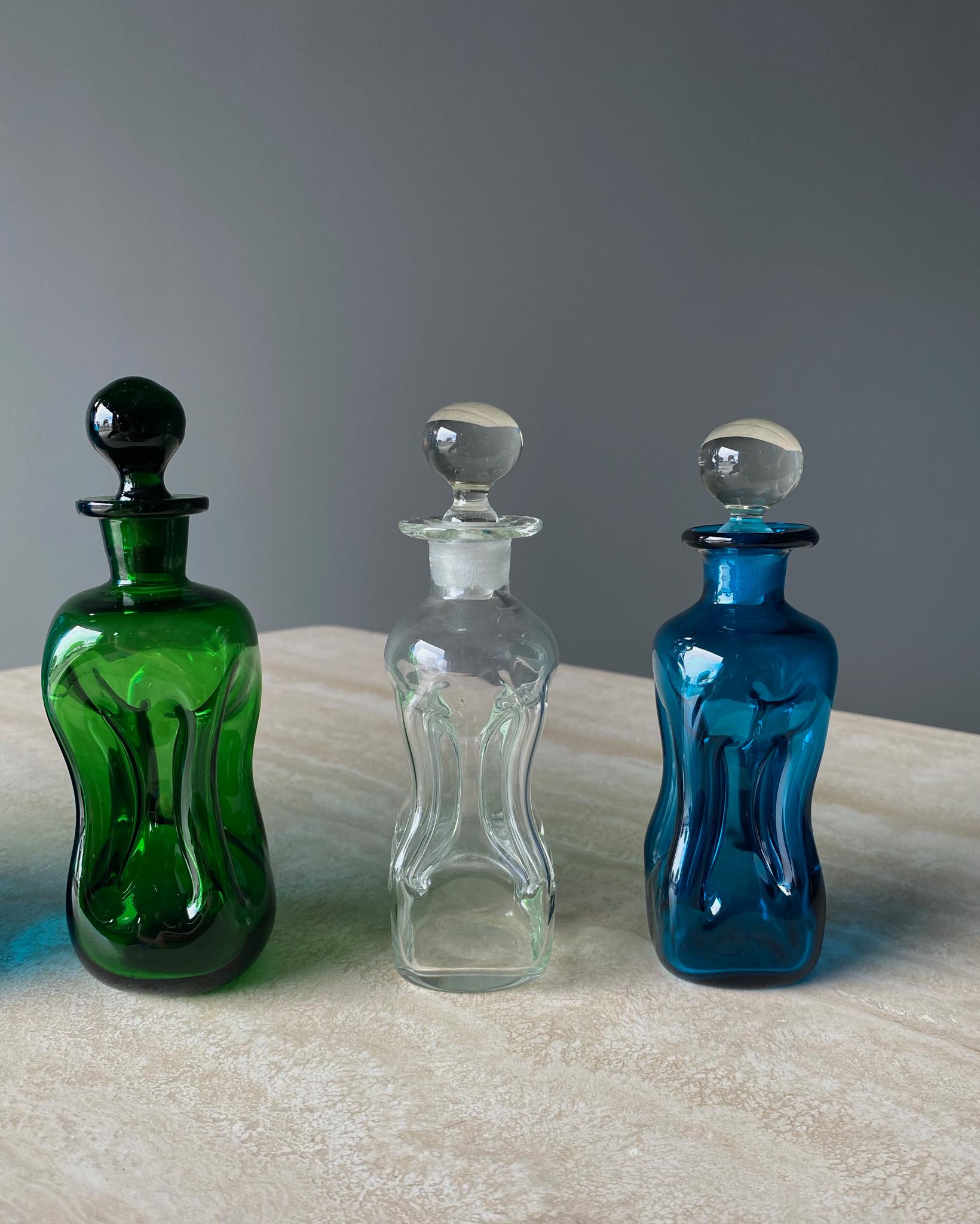 Set of Seven Art Glass Decanters by Holmegaard, Denmark, 1960s For Sale 8