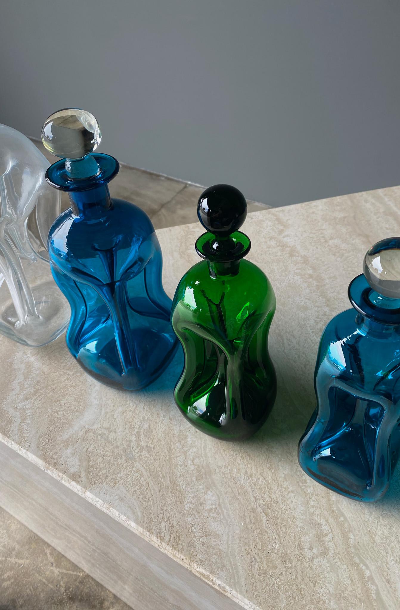 Set of Seven Art Glass Decanters by Holmegaard, Denmark, 1960s For Sale 12