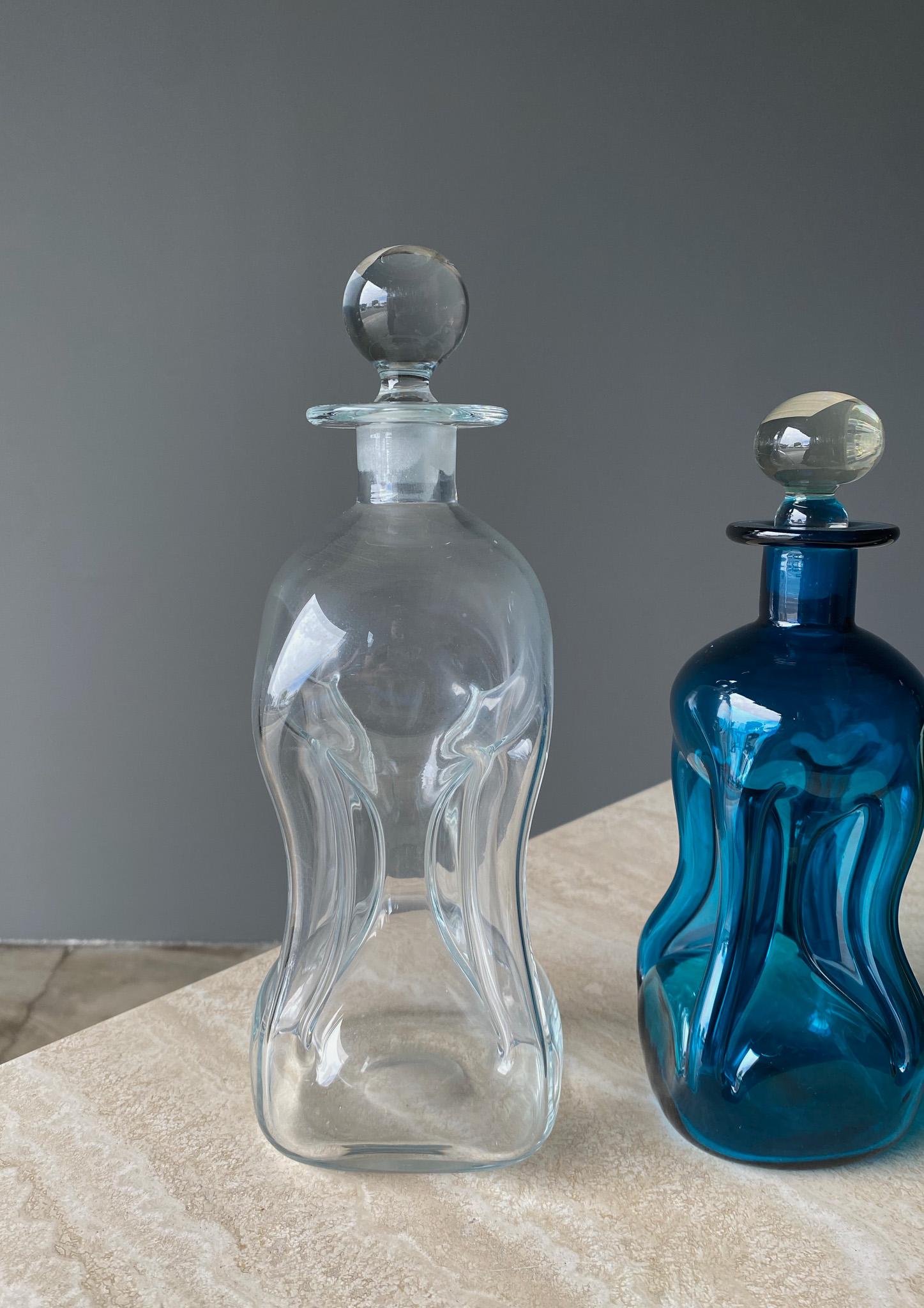 20th Century Set of Seven Art Glass Decanters by Holmegaard, Denmark, 1960s For Sale