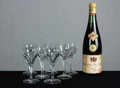 Set Of Seven Art Nouveau Wine Glasses, Hand-Crafted, 1920s, France, 14 cm