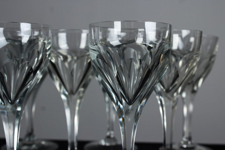 Set Of Seven Art Nouveau Wine Glasses, Hand-Crafted, 1920s, France, 14 cm  For Sale at 1stDibs