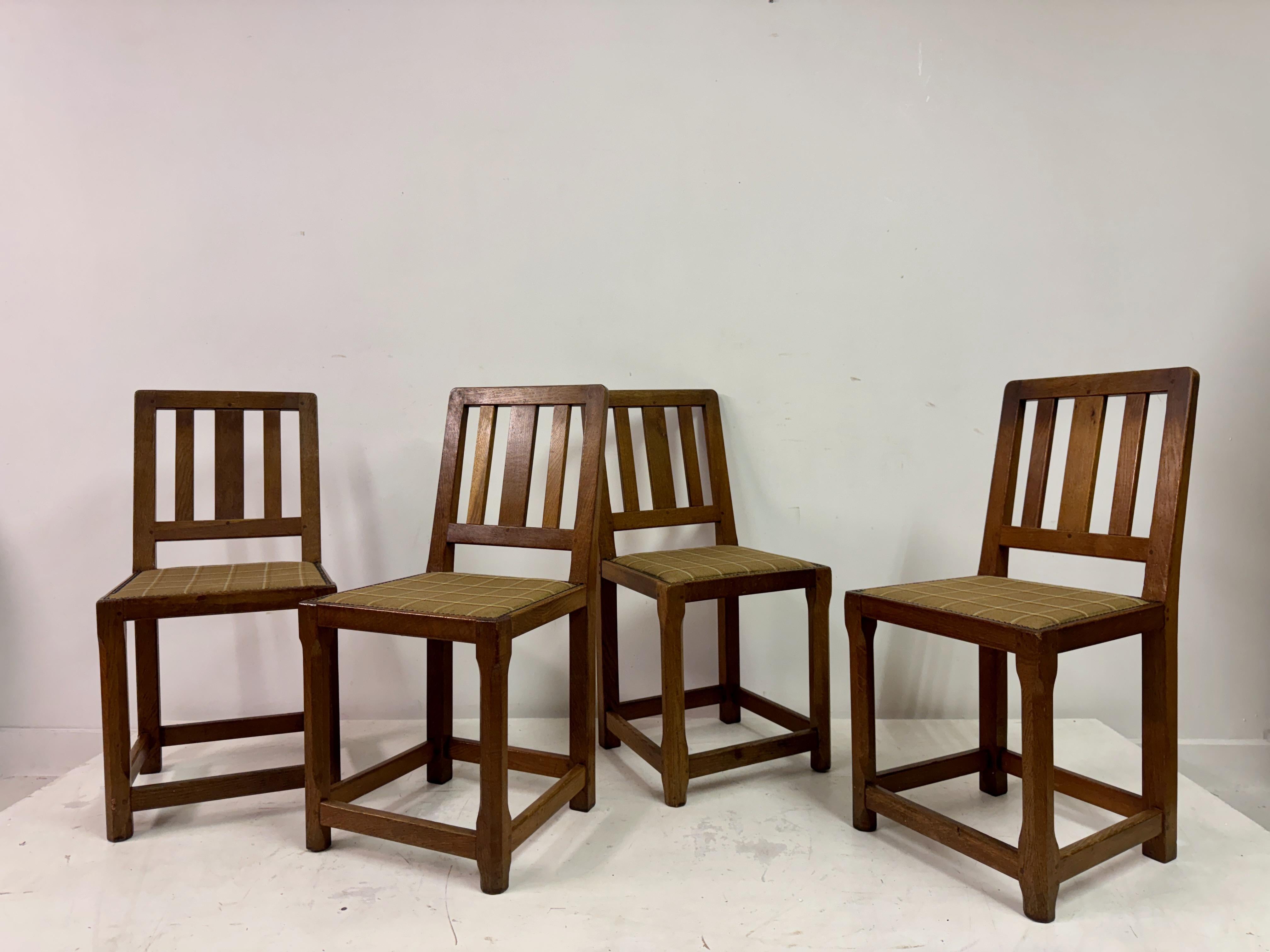 Set of Seven Arts and Crafts Oak Dining Chairs For Sale 5