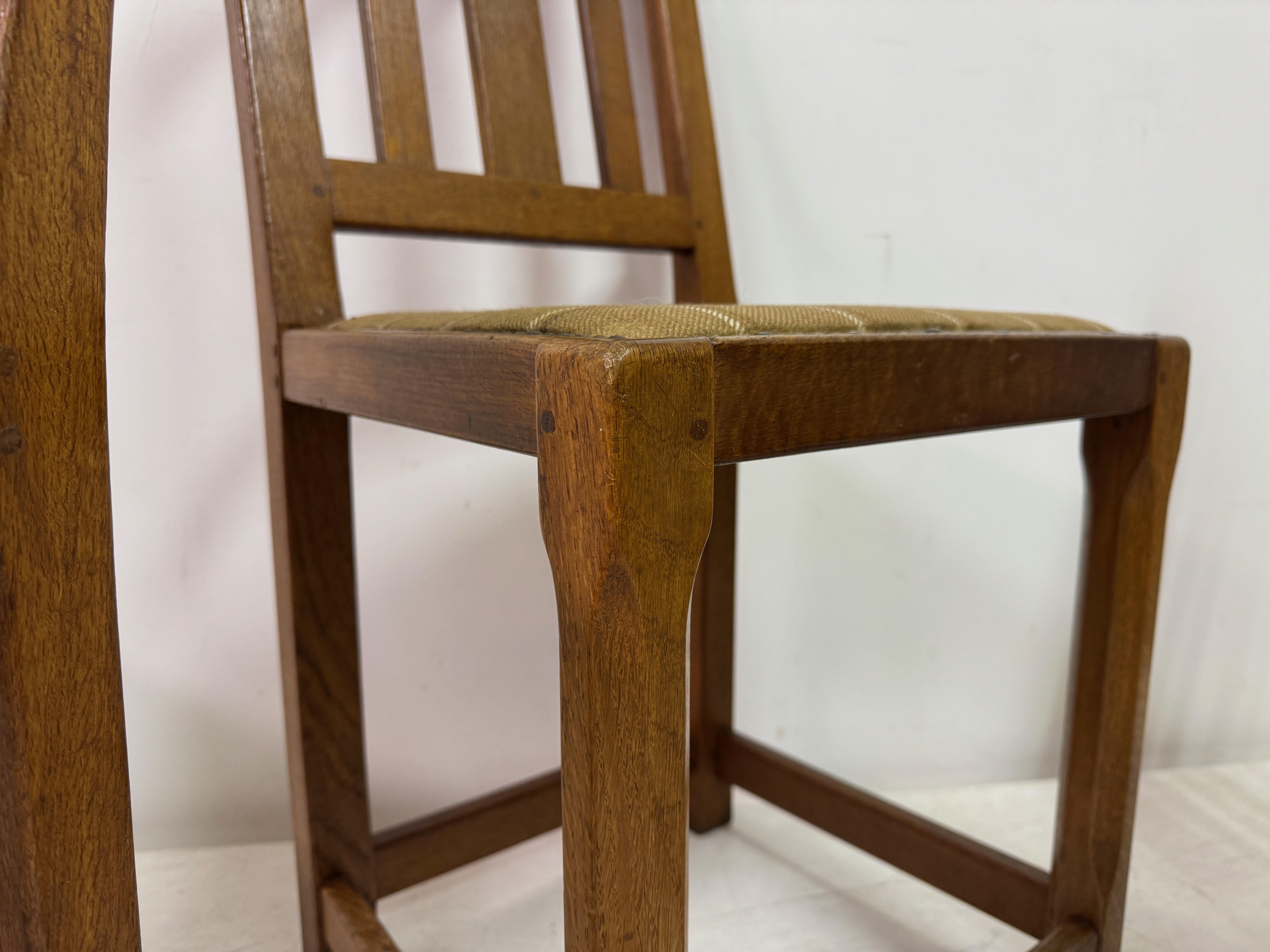 Set of Seven Arts and Crafts Oak Dining Chairs For Sale 6