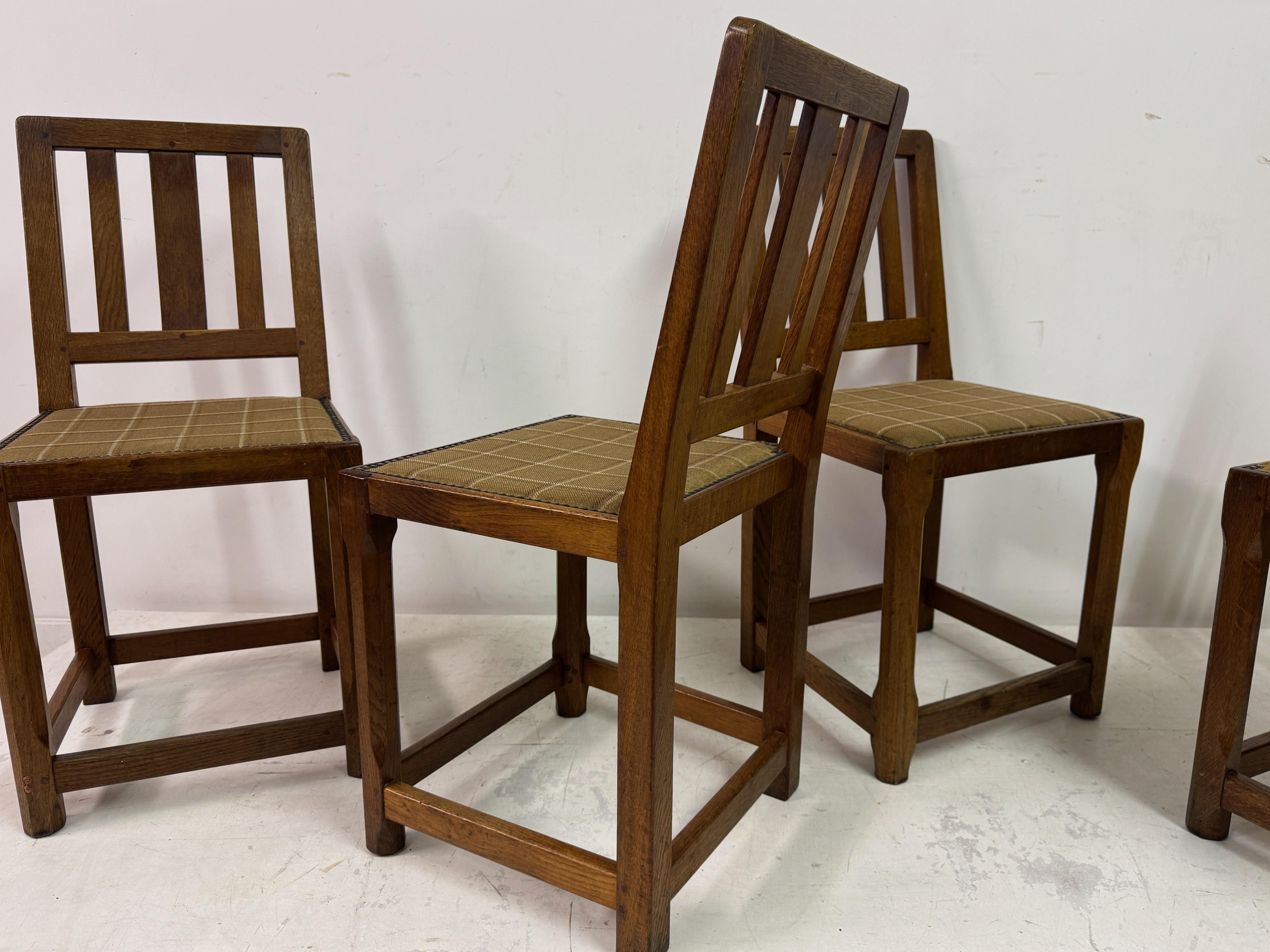 Set of Seven Arts and Crafts Oak Dining Chairs For Sale 8