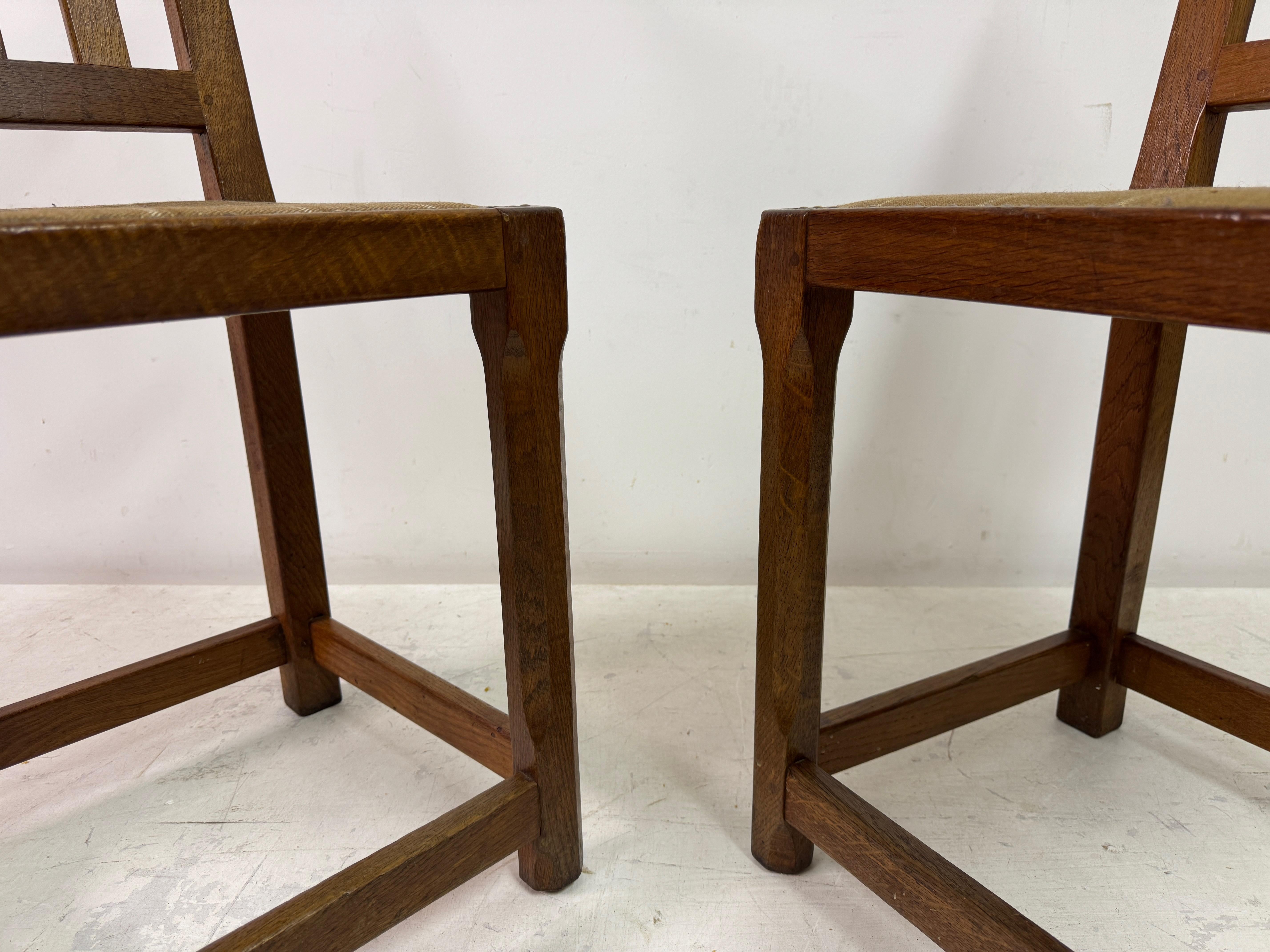 Set of Seven Arts and Crafts Oak Dining Chairs For Sale 12