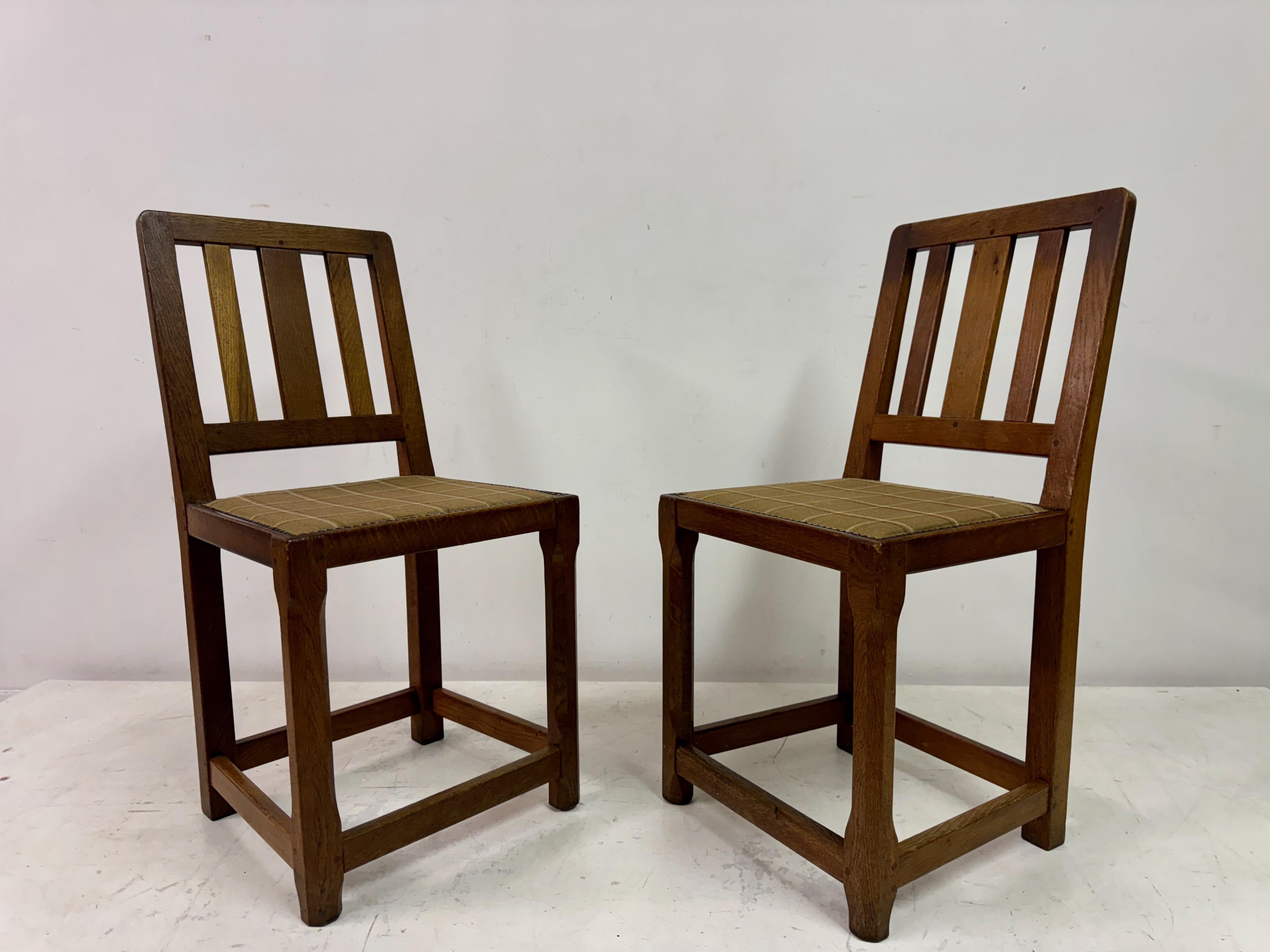 Set of Seven Arts and Crafts Oak Dining Chairs For Sale 13