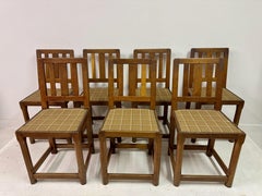 Set of Seven Arts and Crafts Oak Dining Chairs