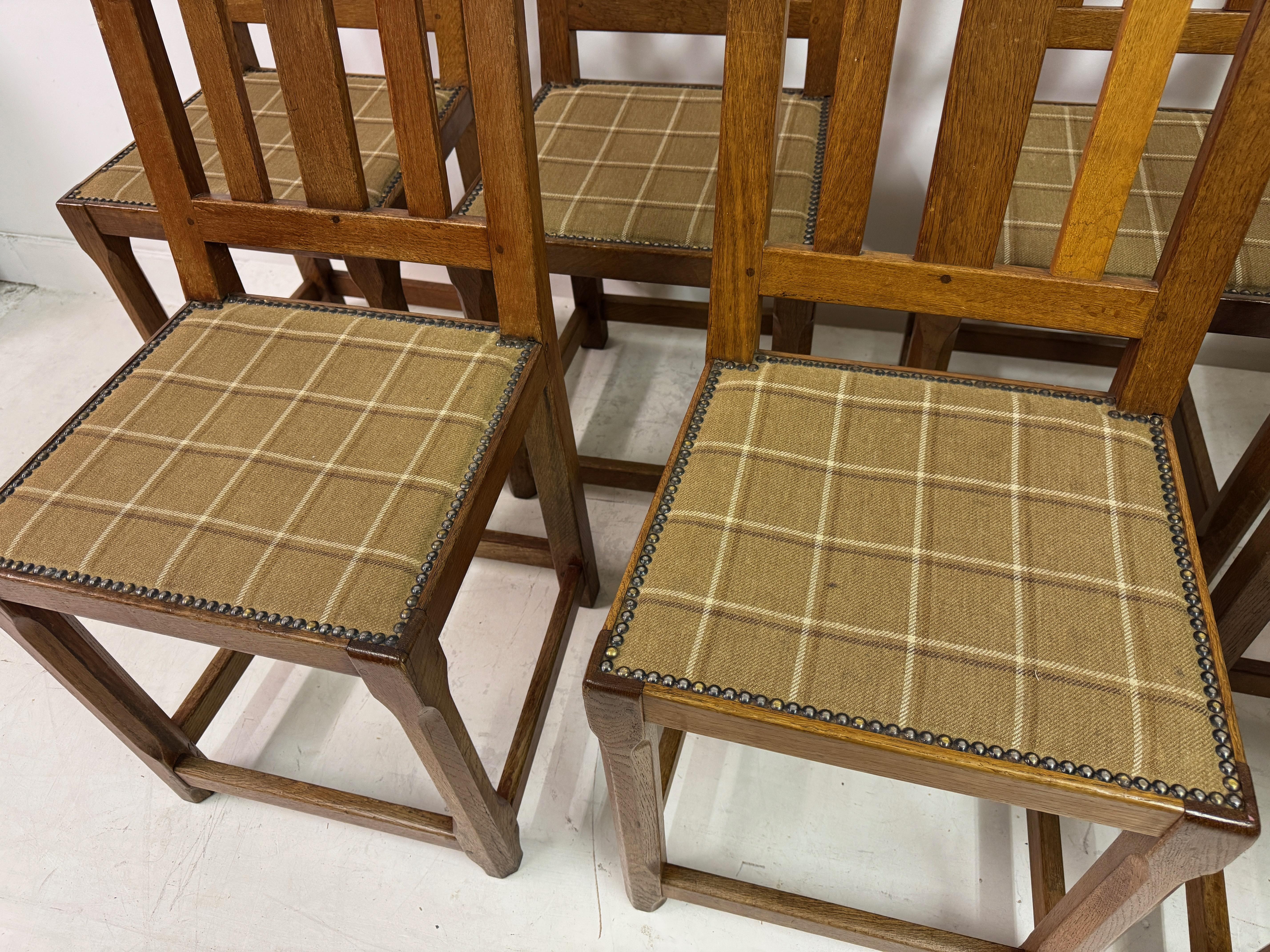 Set of Seven Arts and Crafts Oak Dining Chairs For Sale 3
